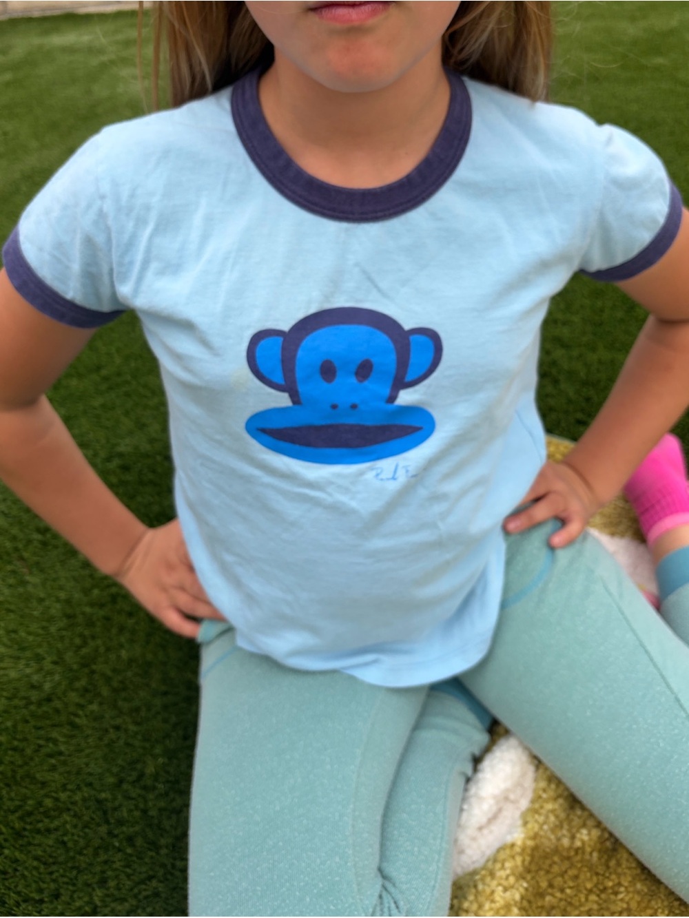 Paul Frank Light Blue Tee with Navy Trim and Blue Monkey Graphic
